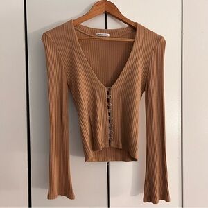 Reformation Ribbed Button-Up Brown Top